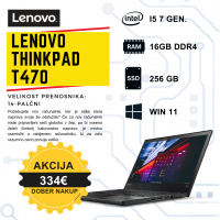 AKCIJA Lenovo ThinkPad T470 i5-7300U | 16GB DDR4 | 256GB SSD | 14,1" | 1920 x 1080 (Full HD) | RABLJEN